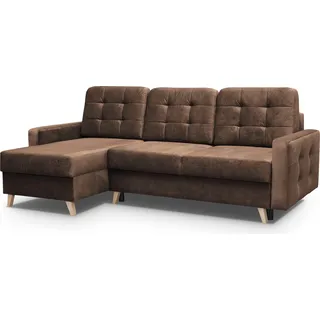 Skandinavisches Ecksofa VINCI mit Schlaffunktion, Velour Polsterecke universelle Schlafsofa (Braun) - Braun