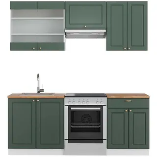 Vicco Küchenzeile Fame-Line 200 cm Grün-Gold Landhaus/Weiß