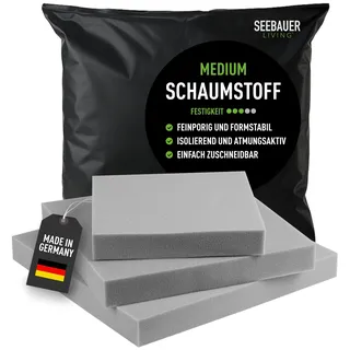 SEEBAUER Living Schaumstoff MEDIUM RG 35/40 (Mittelfest) 100 x 100 x 10 cm Schaumstoffplatte für Polster und Sitzkissen, Polsterschaumstoff als Zuschnitt für Sitzpolster