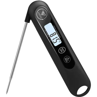 DOQAUS Fleischthermometer, 3s Sofortmessung Bratenthermometer (Schwarz) | Hochgenaue Messung ±1°C, Hintergrundbeleuchtetes Display, Auto Ein-/Aus, Speicher Max-/Min-Temp., für Grill, Wein, Backen