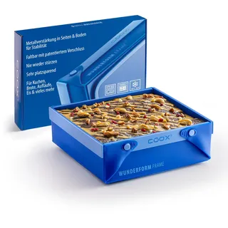 coox WUNDERFORM Frame SQ - die faltbare Kastenform mit Metallverstärkung - Backen & Servieren in Einem I Antihaft-Silikon I Spülmaschinenfest I Kein Stürzen I BPA-frei Blau