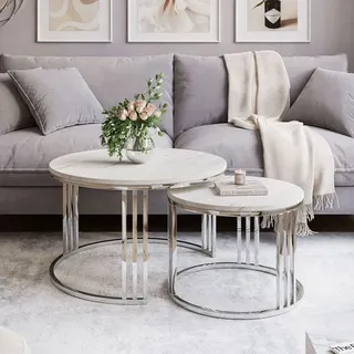lookway Runder Couchtisch 2in1 LORI LEVANTO silberner Chrom - Silber