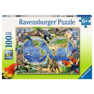 Ravensburger Kinderpuzzle - 10540 Tierisch um die Welt - Puzzle-Weltkarte für Kinder ab 6 Jahren, mit 100 Teilen im XXL-Format, Yellow