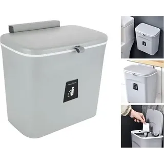 Hängender Abfalleimer mit Deckel, 7 Liter, Hängender Abfalleimer mit Deckel, Hängende offene Wand für Schlafzimmer, Schrank, Küche, Bad - Grau
