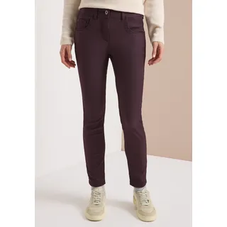 5-Pocket-Hose CECIL "Style Toronto", Damen, Gr. 30, Länge 30, eggplant rot (länge 30), Web, Obermaterial: 76% Viskose, 21% Nylon, 3% Elasthan. Futter: 65% Polyester, 35% Baumwolle, unifarben, slim fit lang, Hosen 5-Pocket-Hose, im Leder-Look, mit leicht glänzender Beschichtung