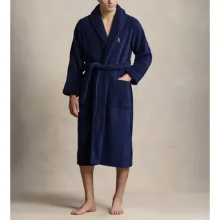 Polo Ralph Lauren für Herren. 714899683009 Marineblauer Schalkragen Fleece-Morgenmantel (S-M), Heimtextilien, Baumwolle