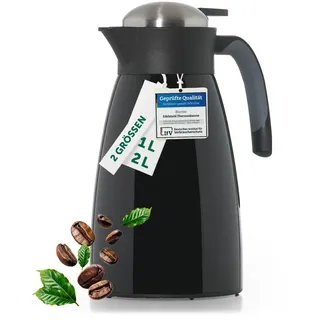 Blumtal Thermoskanne 2 Liter - BPA-freie Teekanne + Quick Tip Verschluss - auslaufsichere Kaffeekanne Thermo für langanhaltende Isolation - Isolierkanne 2l - Thermoskanne 2l aus Edelstahl Schwarz