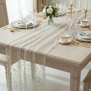 70x400cm Tischläufer Gold, Wiederverwendbar Weihnachts Tischläufer Geburtstagstisch Deko Tischdecke Rustikaler Durchsichtiger Käsetuch für Hochzeit Party Babyparty Küche Weihnachten Dekoration Tisch