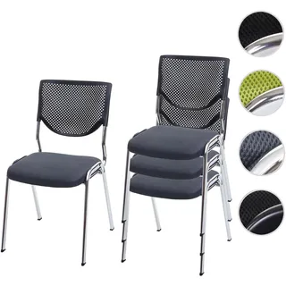 4er-Set Besucherstuhl T401, Konferenzstuhl stapelbar, Stoff/Textil ~ Sitz dunkelgrau, Füße chrom