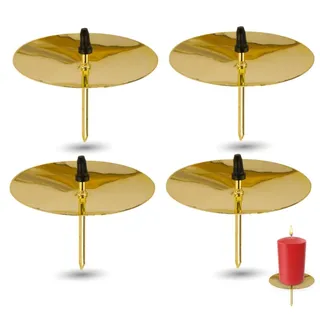 4X Kerzenhalter Gold Kerzenteller Adventskranzstecker 5 cm Kerzenstecker für Adventskranz Weihnachten Adventskranzhalter mit Dorn