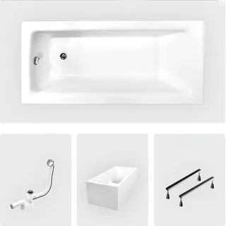 Rechteckige Badewanne - 160 x 75 cm - mit Polystyrol-Verkleidung - Füße - Chromablauf - TALIA SLIM