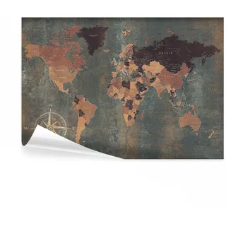 decomonkey Premium Fototapete Weltkarte, 300x210 cm, XXL, Vintage Retro | Kontinent, Landkarte, Tapete, Wandbild, Bild, Fototapeten, Tapeten, Wandtapete