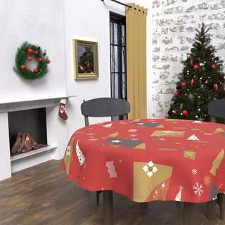 Soleil d'Ocre, Nappe Runden Anti-t ¢ Ches Diamant 180 cm Tanne Rot