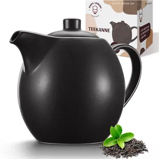 Happy Lemuro Teekanne mit Siebeinsatz Keramik - 1,2 l - Keramik Teekanne Schwarz (Anthrazit) - Tea Pot - Teapot Ceramic - Tee Zubehör - Steingut Teezubereiter für Losen Tee
