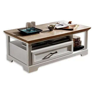 Couchtisch in heller Pinie, Artisan Eiche Optik - Sofatisch mit Schublade und Ablage für den Wohnbereich im Landhausstil - 120 x 45 x 67 cm (B/H/T) - Braun