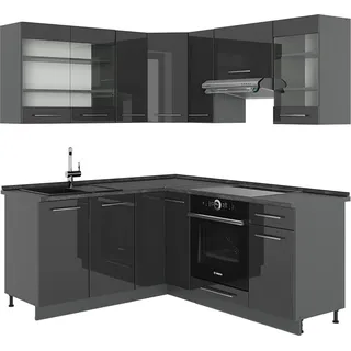 Vicco Eckküche Fame-Line, 190 x 46 cm ohne Arbeitsplatte, Anthrazit Hochglanz/Anthrazit - Dunkelgrau