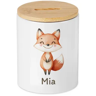 Fuchs Spardose personalisiert Mädchen mit Name, Spardose Kinder, Taufgeschenk Geburtstag, Sparschwein Wunscherfüller, Geldgeschenk Geburt Einschulung