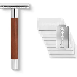 Störtebekker® Premium Rasierhobel 'Solingen' mit Walnuss Holzgriff - inkl. Rasurguide [+10 Störtebekker Klingen] - Geschenkidee - Nassrasierer Set in Premium-Qualität aus Edelstahl - Made in Germany