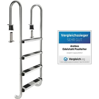 AREBOS Edelstahl Poolleiter 4 Stufen | Einbauleiter Silber inkl. Montagematerial - Silber