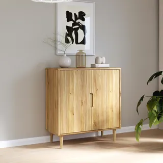 Forte Sherbrooke, einfache Montage Dank EasyKlix by Kommode 90 100, Holzdekor: Mauvella Eiche, hohe Holzfüße, Sideboard 2 Türen, Modern Mid Century Stil, 95 cm breit x 102 cm hoch x 43 cm tief