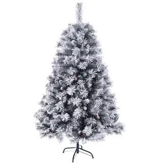Svita Weihnachtsbaum künstlich Schnee Tannenzapfen Beeren inkl. Ständer 150cm - Weiß klappbar mit 371 Zweig-Spitzen Metall Christbaum Tannenbaum Schnellaufbau Klappsystem Luvi-Nadeln