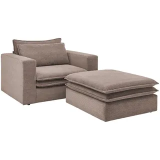 Furn.Design Loveseat Set braun Cord, Loungesessel inklusive Hocker , Braun , Holz, Textil , Nachbildung , 110x83x161 cm , Wohnzimmer, Sessel, Polstersessel