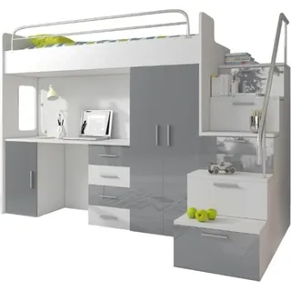 Doppelstockbett Grau Tisch Schrank Multifunktion Etagen Hochbett Kinderzimmer - Grau