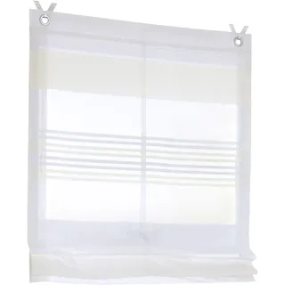 Raffrollo KUTTI "Jamaica" Gr. 1, weiß, B:45cm H:130cm, Obermaterial: 100% Polyester, Raffrollos, Raffrollo, halbtransparent, Polyester, gewebt, Streifen, mit Edelstahlhaken