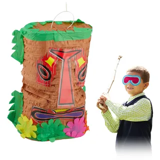 Relaxdays 10031480 Pinata Tiki, große Geburtstagspinata zum Befüllen, Schlagpinata Hawaii, Indianer Pinata zum Aufhängen, bunt