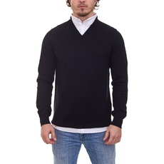 CityComfort Herren Pullover mit V-Ausschnitt Business-Sweater mit Button-Down Hemd-Einsatz MVSS003 Schwarz