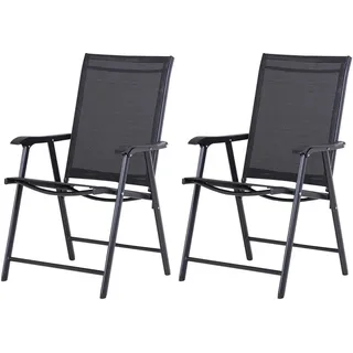 Outsunny Klappstuhl mit Armlehne 2er-Set Campingstuhl Angelstuhl Metall Schwarz , 64x94x58 cm , Gartenmöbel, Gartensessel, Gartenklappstühle