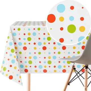 KP HOME PVC Wachstuchtischdecke Rechteckig 300x140 cm - Abwischbare Tischdecke Wasserdichtes für 10 Personen - Vinyl Tischtuch, Tischdecke Kunststoff Buntes Polka-Dot-Muster für Kinder