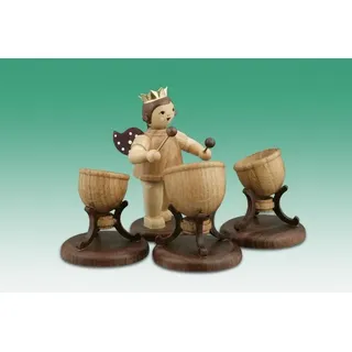 Holzengel Weihnachtsengel engel mit 3 Pauken mit Krone / natur Höhe ca 6,5cm NEU
