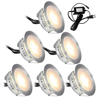 SMY Terrassen Einbaustrahler, 6er Set Warmweiß LED Bodeneinbaustrahler IP67 Wasserdicht DC12V 1,5W Ø55mm Terrassenbeleuchtung 2800K für Terrasse Garten Gehweg Treppen