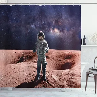 ABAKUHAUS Nebel Duschvorhang, Spacewalk auf dem Mars Outer, Wasser Blickdicht inkl.12 Ringe Langhaltig Bakterie und Schimmel Resistent, 175 x 240 cm, Lila - Lila