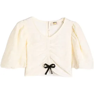 Koton Girls Blouse Front Shirred Short Puff Sleeve V Neck Viscose Fabric
