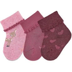 Sterntaler Baby Mädchen Baby Socken Söckchen 3er-Pack Reh Strümpfe - Socken Baby - mit Reh Motiv, uni und Herzen - rosa meliert, 16
