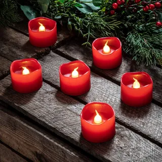 Lights4fun 6er Set 6er Set LED Teelichter Rot batteriebetrieben LED Votivkerzen Advent Weihnachten Christfest Flackernde Flamme