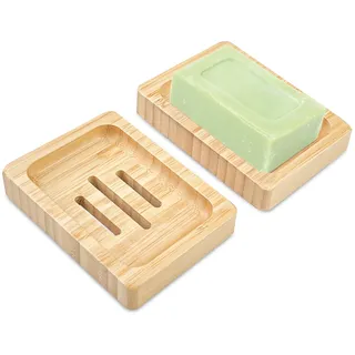Magrimaxio 2 Stück Seifenschale mit Ablauf, Seifenhalter Holz Dusche, Seifenablage Natürliche Hölzerne Bambus, Seifenschalen Rutschfreies Desig, Seifen Box für Bad Küche und Toilette Zubehör Lagerung