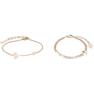 Liebeskind LJ-0511-B-20 Damen Armband Herz Edelstahl Rose 20 cm & s.Oliver Armband Edelstahl Damen Armschmuck, mit Glas, 16+4 cm, Apricot, Anker, Kommt in Schmuck Geschenk Box, 2018350