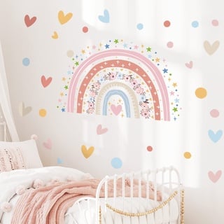 COVPAW Wandtattoo Regenbogen Wandaufkleber Kinderzimmer unicorn Herz Mädchen Wandsticker Wanddeko für Mädchenzimmer Babyzimmer Kindergarten (A)