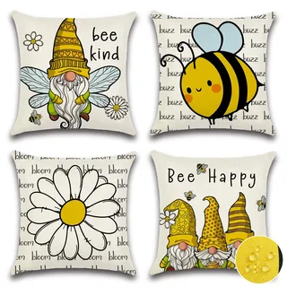 Ohok Wasserdicht Kissenbezug 45x45 cm, 4er Set Dekorativ Outdoor Kissenhülle Deko Sofakissen Couchkissen Zierkissenbezüge für Sofa Wohnzimmer Balkon Garten Auto (Biene)