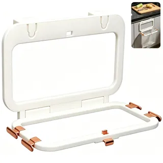 1 Stück Müllsackhalter Hängend Faltbar, Müllbeutelhalter Für Küchenschrank & Schranktür, Mülleimer Küche Ohne Bohren, Platzsparender Abfallsammler Halterung, ABS Creme Weiß