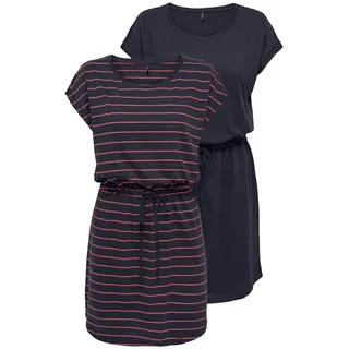 Shirtkleid ONLY "ONLMAY LIFE S/S DRESS 2 PACK CS JRS", Damen, Gr. S, N-Gr, night sky pack:pack night sky stripe sun kissed coral (nadia), Jersey, Obermaterial: 100% Baumwolle, gestreift, regular fit kurz, Rundhals, Kleider Shirtkleid, Baumwolle, regular fit, Rundhals, Topseller