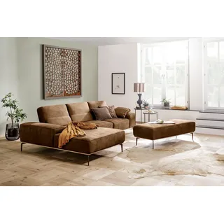 W.Schillig Ecksofa »run, Designsofa mit tollem Sitzkomfort, L-Form« mit Holzsockel, Füße in Bronze pulverbeschichtet, Breite 299 cm, braun