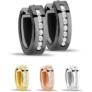 Treuheld® | Creolen/Ohrringe aus 925 Sterling Silber | 4mm x 13mm | Schwarz mit Glitzer - Kristallen | Klappcreolen für Damen | Set Paar