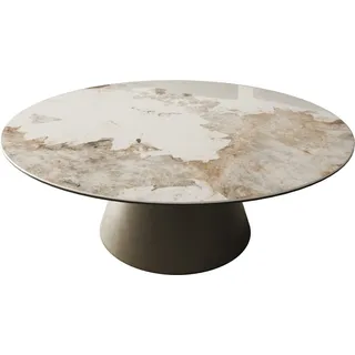 DeLife Couchtisch Borna Keramik Minas Melange Weiß-Beige Gestell Konisch Effektfinish Titan