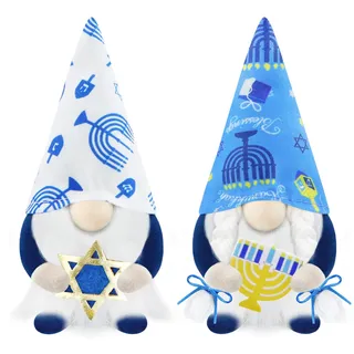 Gehydy Weihnachtswichtel Chanukka Dekoration 2er Set Hanukkah Wichtel Figuren Bauernhaus Decorations Zubehör für Home Küche - Weiß & Blau