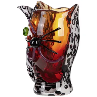 Gilde Glas Art Gesichtsvase Cat - Glas - Höhe 27cm x Breite 23cm - braun - Dekorative Glasvase für Zuhause - Katzenmotiv
