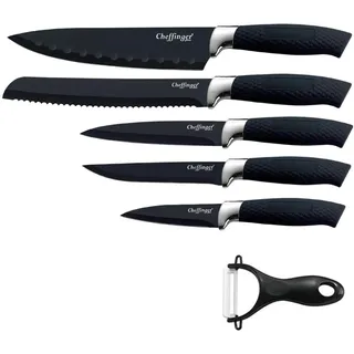 6 teiliges Messerset 5 Messer 1 Sparschäler Kochmesser Gummi in Klappbox mit Magnetverschluss